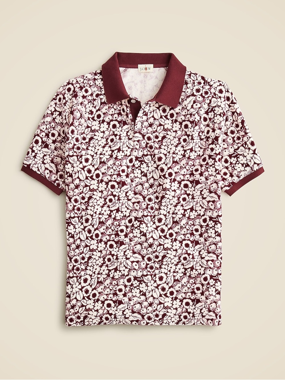 J. Crew Maroon and Cream Floral Polo
